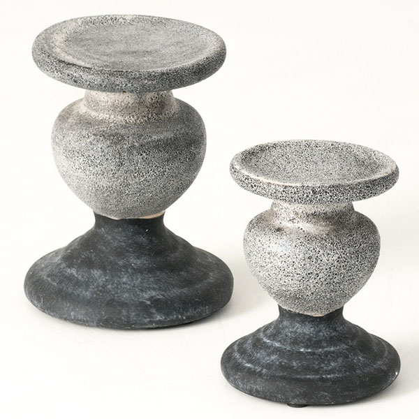 Two Tone Gray Candle Holder Set of 2