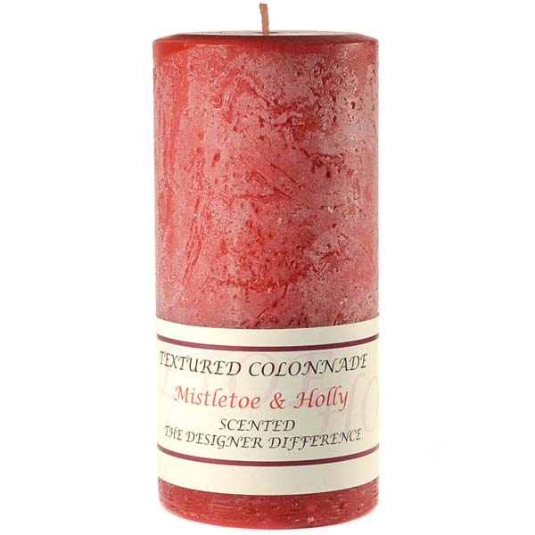 Textured 4x9 Mistletoe and Holly Pillar Candles
