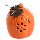 Ceramic Pumpkin Accent with Metal Leaf Orange