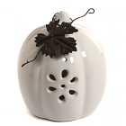 Ceramic Pumpkin Accent with Metal Leaf White